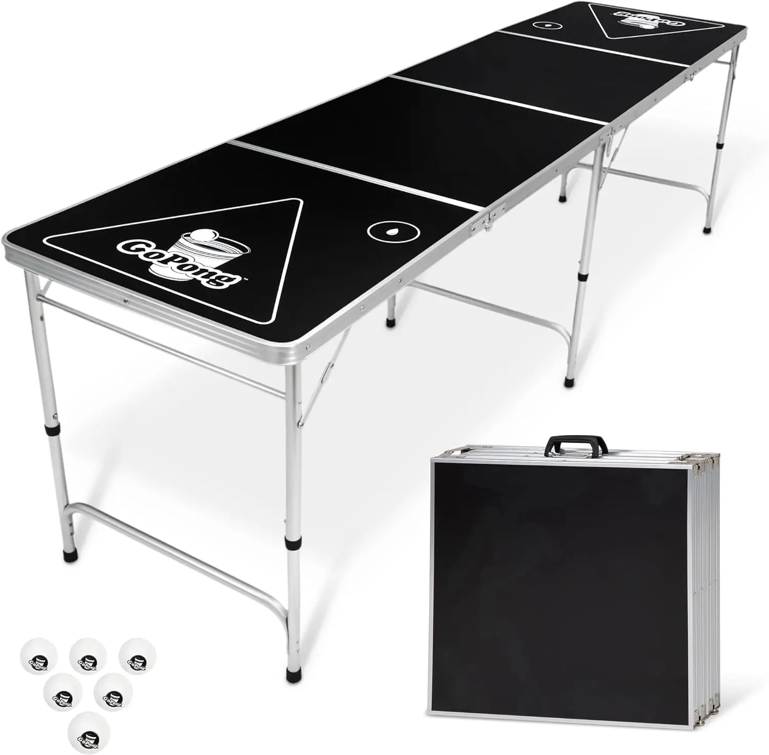 

8-Foot Portable Beer Pong Table with Custom Designs, Lightweight Aluminum, Includes Balls