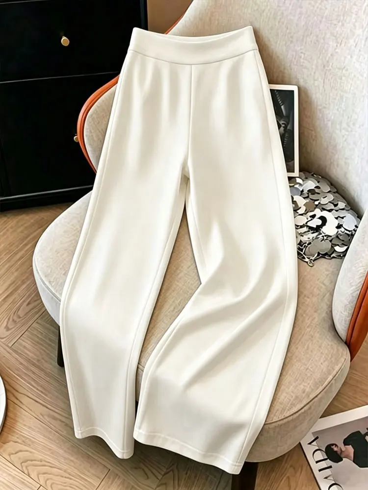 Solid Color Loose Straight Leg Pants For Womens Elastic Waistband Casual Wide Leg Trousers For Summer Streetwear Daily Bottoms