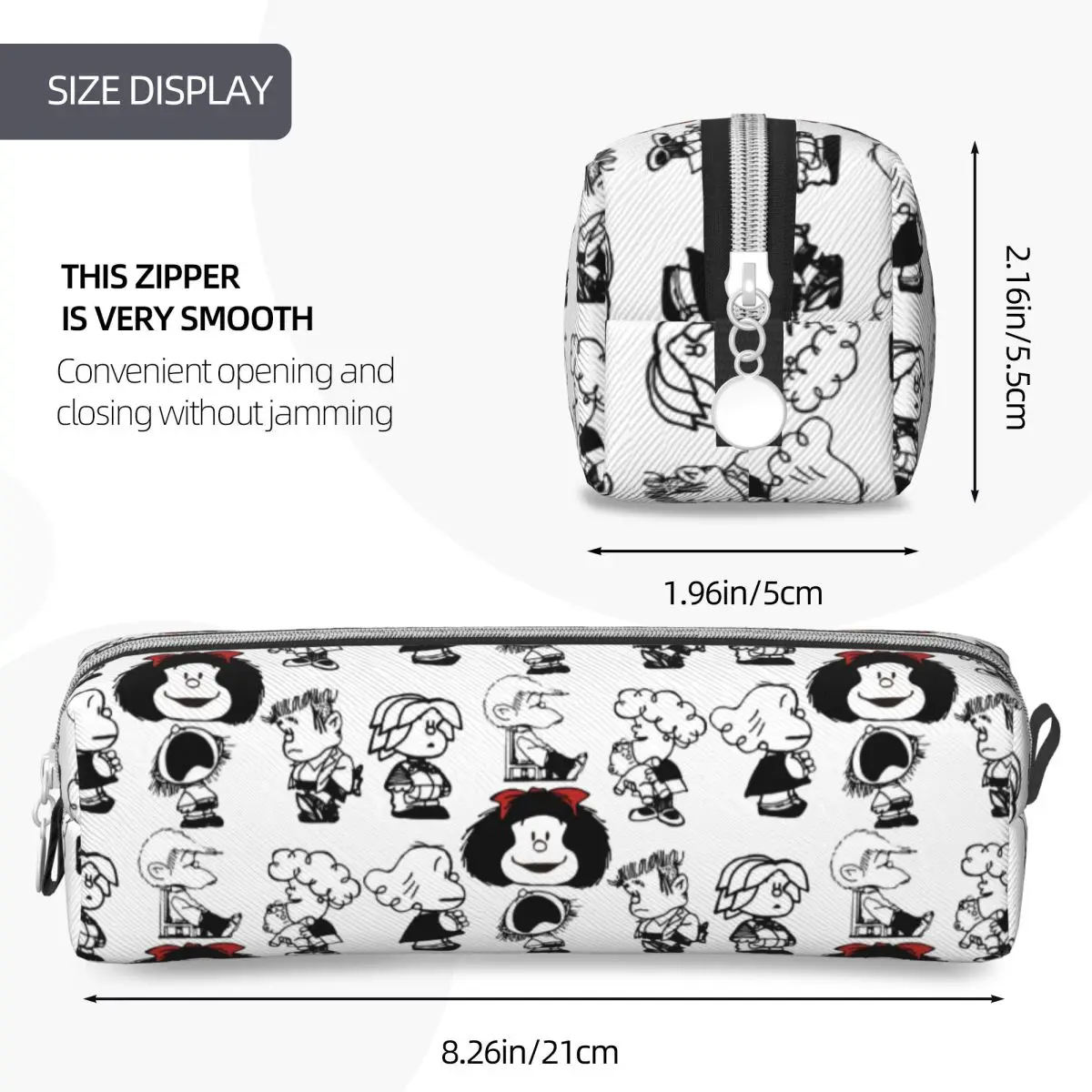 Imagem -04 - Mafalda Personagens Lápis Cases Lápis dos Desenhos Animados Pen Holder para Estudantes Bolsa de Grande Capacidade Papelaria Escolar Zipper