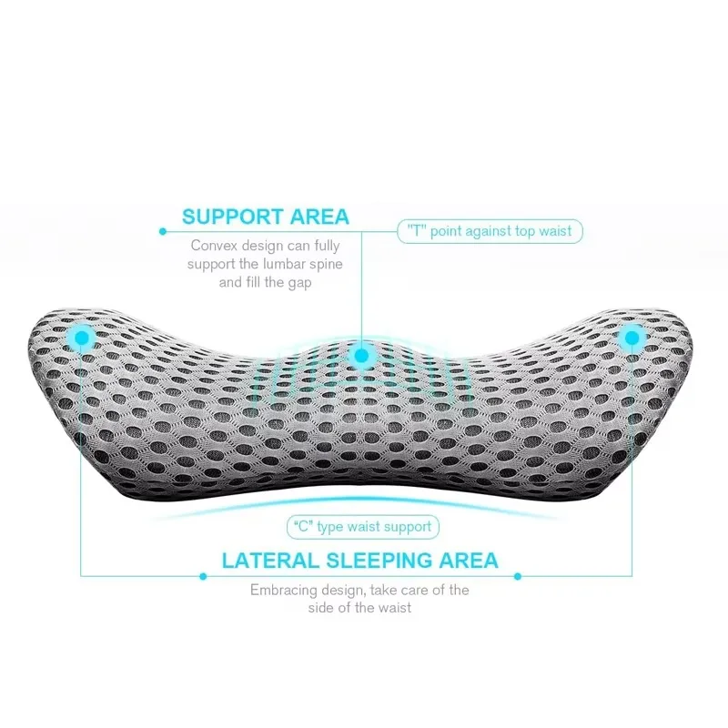 Ergonomic Streamlined Memory Foam Pillow Car Seat Office Chair Recliner Pillow Lower Back Pain Relief Waist Support Pillow