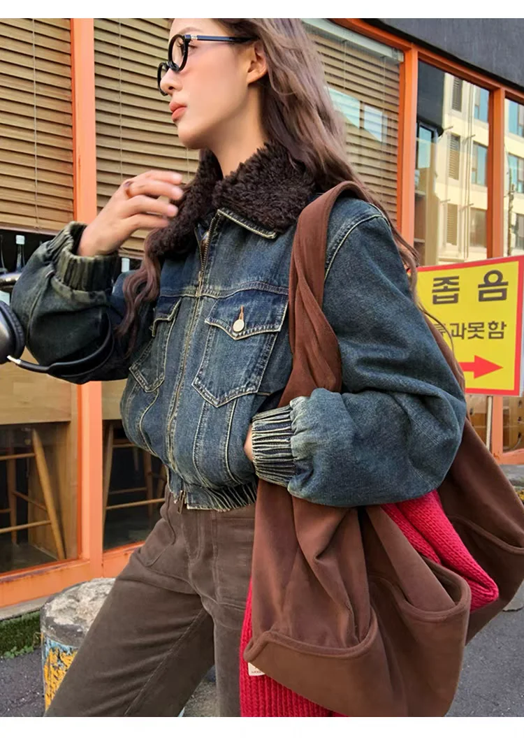 

Джинсовое пальто с поясом, меховой плюшевый женский осенний пояс на пуговицах, пальто на шнурке, кавайная клубная одежда, городской офис, минималистичный пояс OL