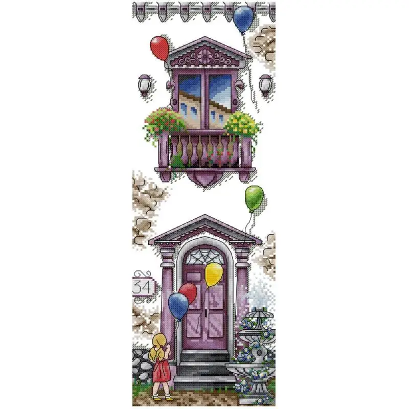 Balcony Series Cartoon Pattern Cross Stitch Kit Aida 14CT 16CT 11CT Printed Fabric Sewing Kit Embroidery Kid's Room Decor Crafts