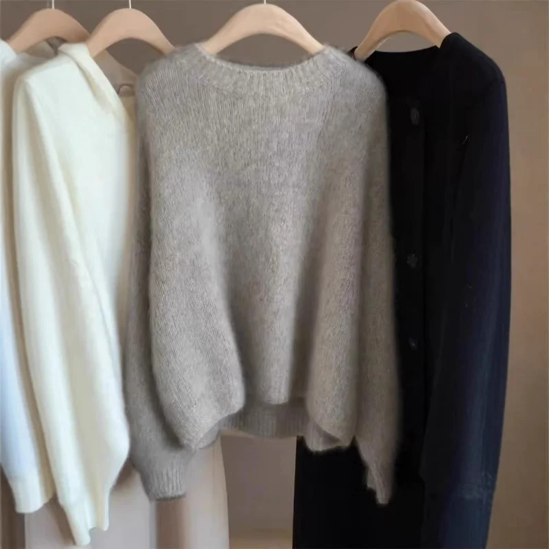 

Кашемировый женский свитер, короткий стиль, осень и зима, универсальный, с круглым вырезом, свободный крой, европейский стиль, мягкая шерстяная основа