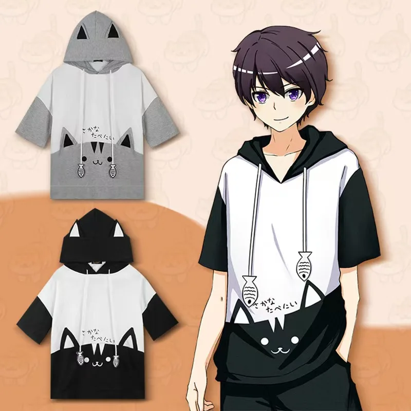 

Harajuku Neko Cat Kawaii Мужская толстовка с капюшоном Пуловер Лолита Юниор с милыми ушками Мужчины Женщины Пуловер с капюшоном для мальчиков и девочек Подростковые толстовки Футболки