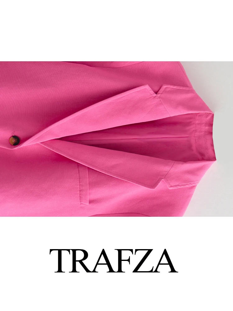 TRAFZA Casual Solid Women Short Blazer Fashion 2024 Spring Summer Office Lady Cropped Elegent Blazer Vintage Jacket Short Tops