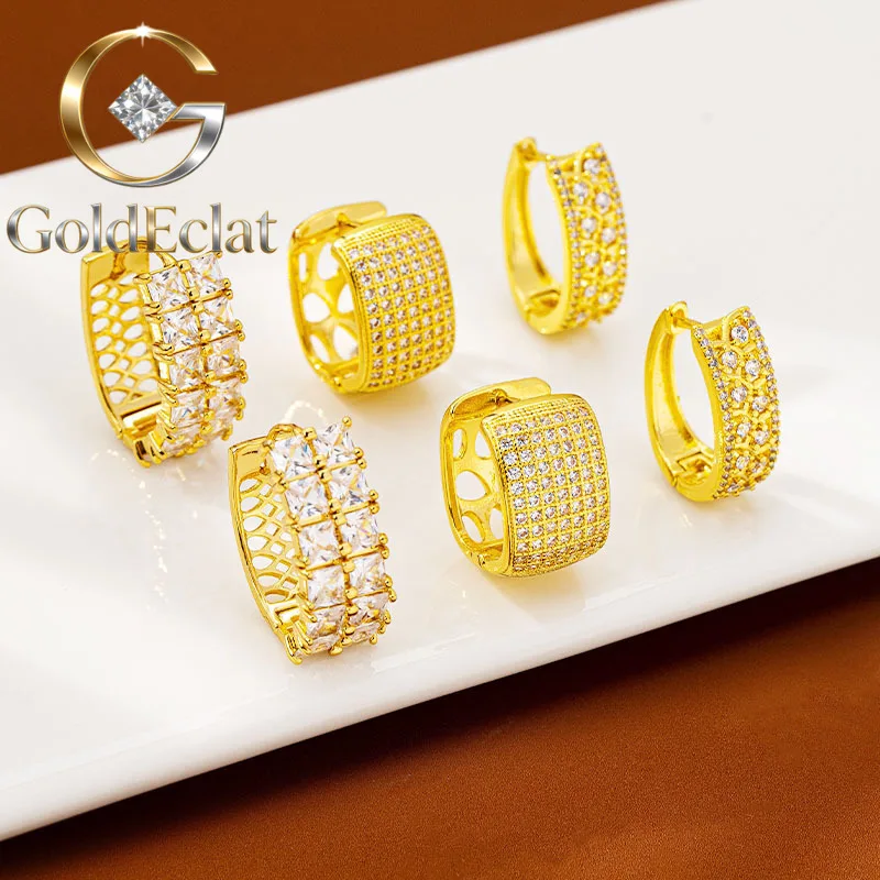

GoldEclat Luxury 24K 9999 Pure Gold real gold Women's Earrings with Diamond Buckle