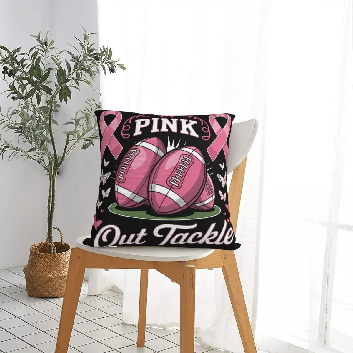 Pink Out Tackle Breast Cancer Awareness Football Square Pillow Covers Room Cushion Cover Cool Decor Throw Pillow Case 40*40