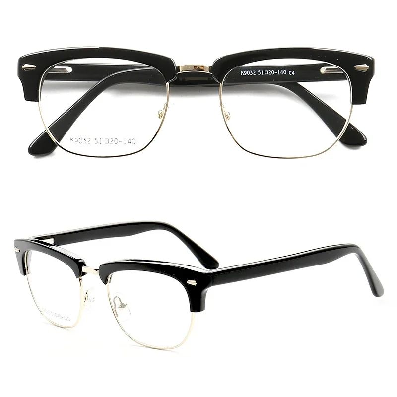 

Business Men Square Glasses Frames Women Retro Eyeglass Frames Prescription Eyewear Metal Half Rim Acetate Optical Spectacles