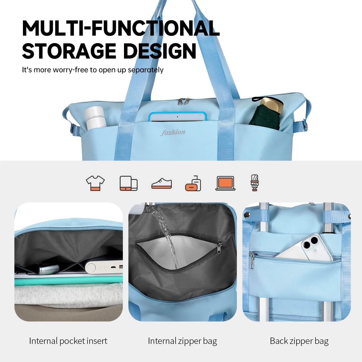 Universelle Reisetasche mit Rollen, geräumige Tasche für Damen, faltbare Trolley-Tasche, Einkaufstasche für Studenten. – Detail 5