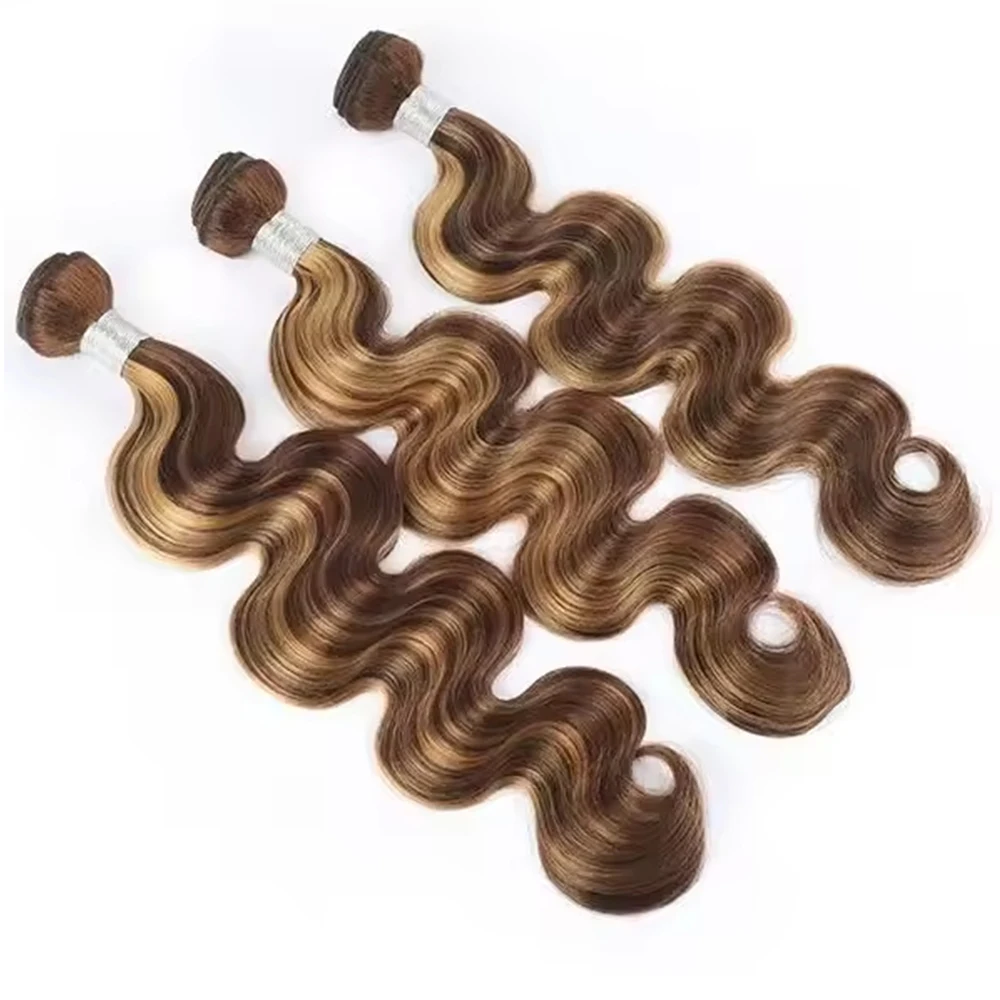 Linhua Highlight Body Wave Human Hair Bundles 8 to 30 Inch 1 3 4 Bundle Highlight Ombre Brown Honey Blonde Human Hair Weave Weft