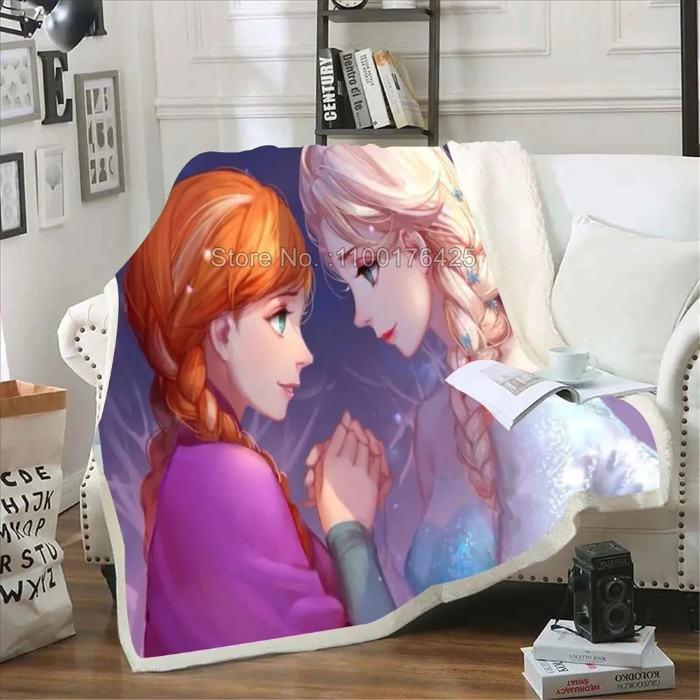 Frozen Cartoon Custom Blanket Modern Kawaii Furry Children Printed Reactive Printing And Throws Fluffy Winter Plush