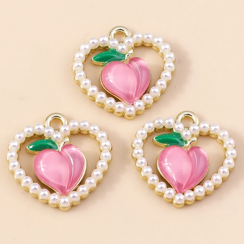 4 Stück wunderschöne Perle Kristall Pfirsich Liebe Herzen Charms Anhänger für DIY Ohrringe Armband Halskette Schmuckherstellung Zubehör – Detail 6
