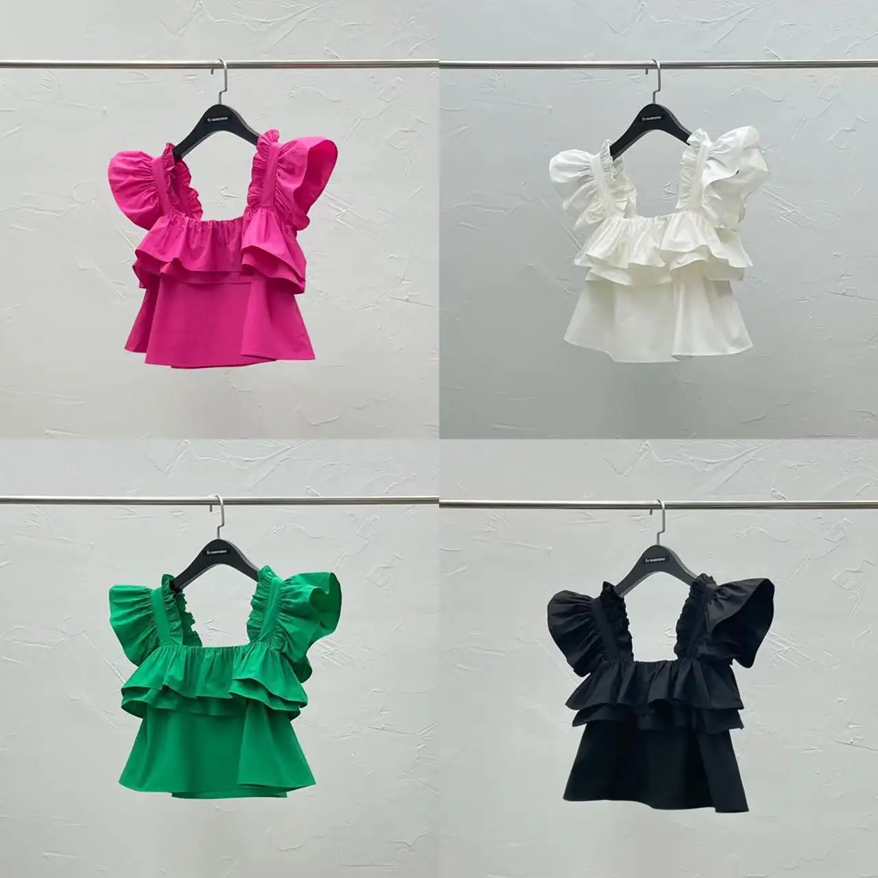 2026 Summer 3-14 Korean baby girls Tank top teen girls white black hot pink Solid color pleated ruffle edge Sweet shirt clothes