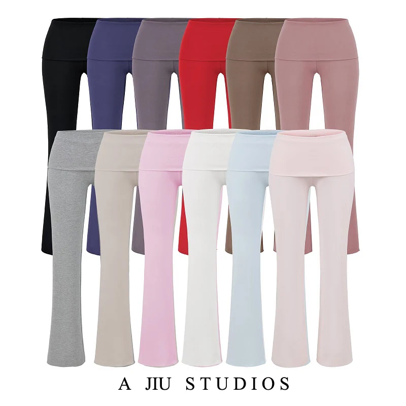 منخفضة الخصر سحابة السراويل النسائية محبوك ثني الطبقات التخسيس بناطيل كاجوال عالية المرونة الشارع Sle لون نقي متوهج الساقين #1
