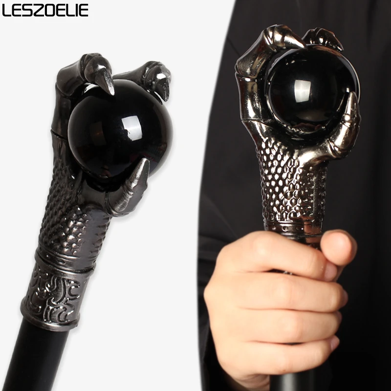 

Темный стиль, античная серебряная трость с когтями дракона и черным хрустальным шаром, мужская элегантная модная трость, женские праздничные трости
