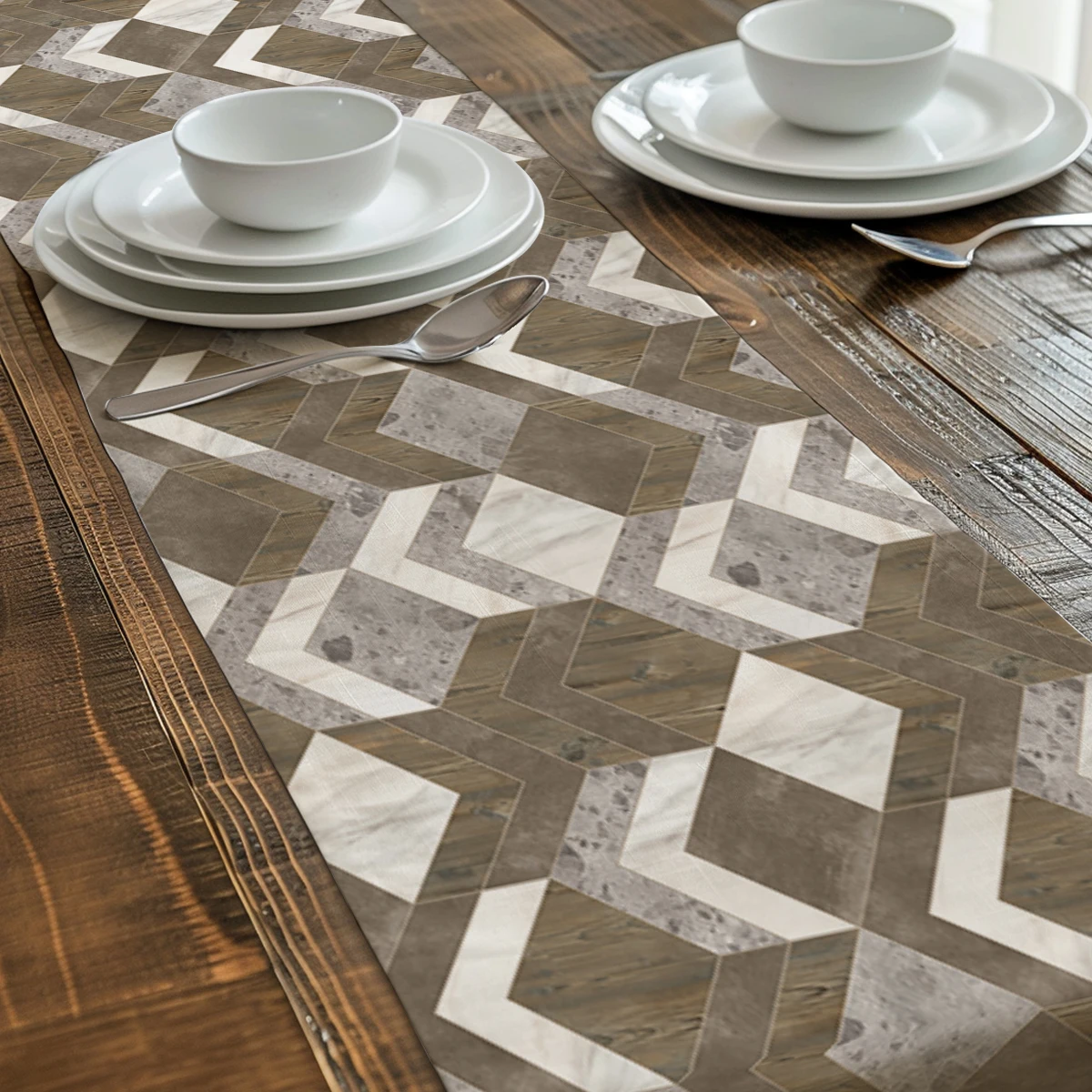 Wood Grain Pattern Polyester Table Runner - Stylish Table Decor for Home, Dining Room and Indoor Occasions