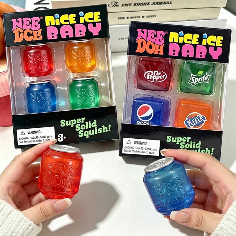 Needoh Nice Ice Mini 4 Pack Cola Drink Can Cube Soft Squishy Slow Rising Sensory Soothing  Portable Pocket Relief Anxiety Gift