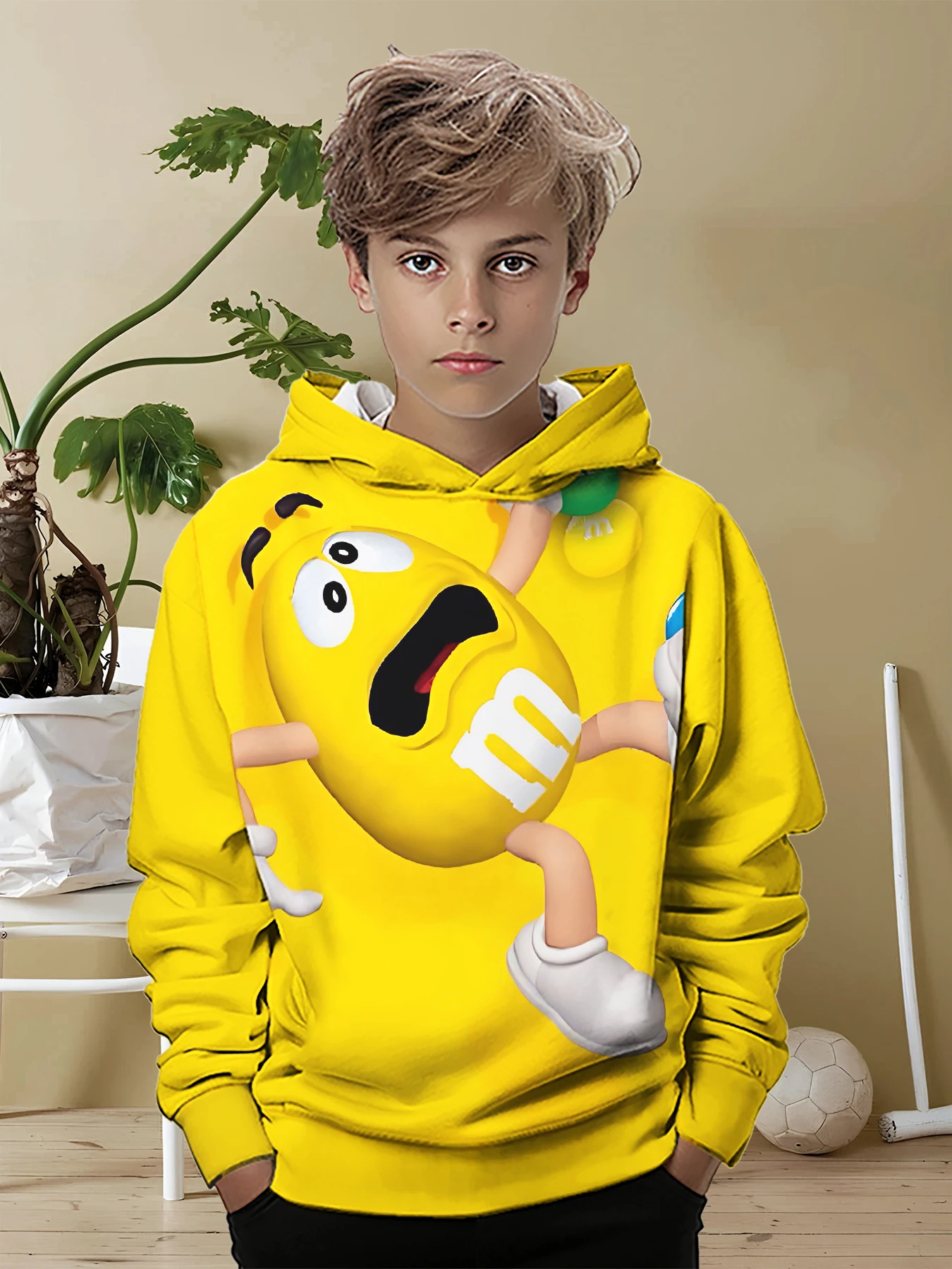 الكرتون الشوكولاته M-M&M's شعار ثلاثية الأبعاد طباعة جميع المواسم الأطفال بلوزة غير رسمية كول البلوز القمم للجنسين الملابس صبي فتاة هوديي