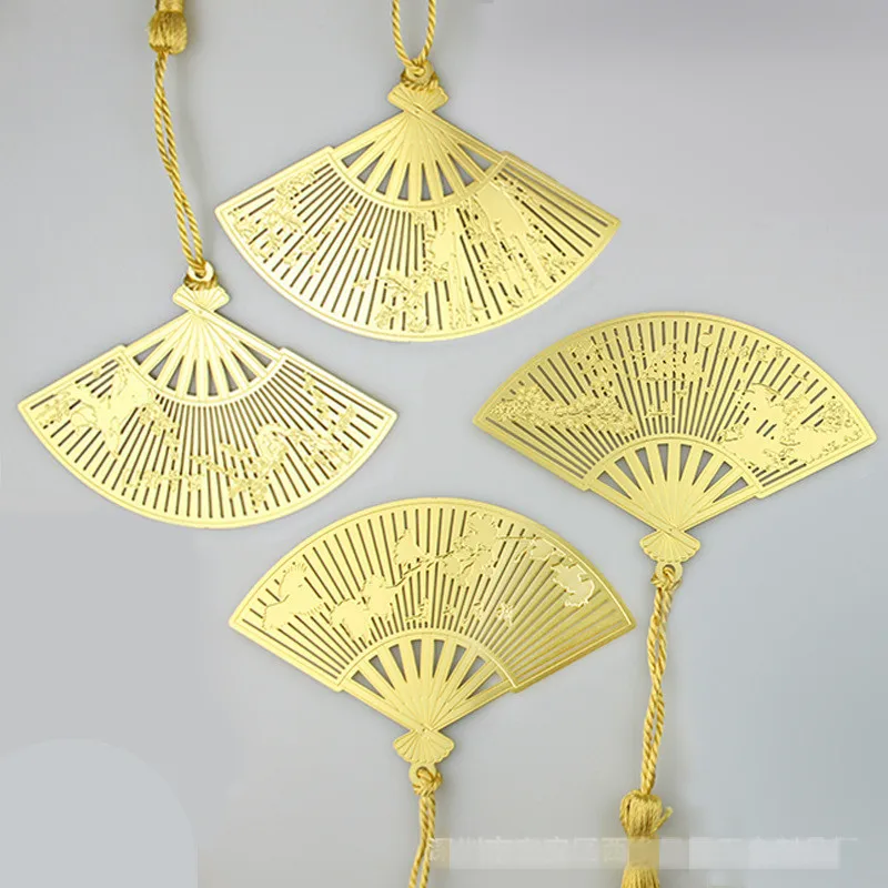 Brass Folding Fan Leaf Bookmark for Books Teacher Gifts Hollow Metal Bookmarks Chinese Style Stationery Office School Supplies