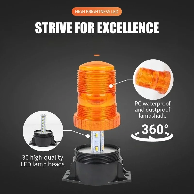 

For Emergency Vehicle Amber/Red Warning Lights, 12V 24V Magnetic LED Strobe Beacon - School Bus Construction Roof Flashing Light