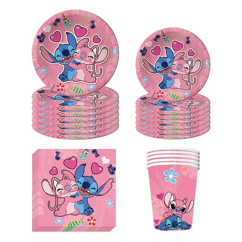 Disney Pink Stitch Birthday Decorations Paper Napkins Cups Plates Disposable Tableware Set Baby Shower Party Supplies Kids Gifts