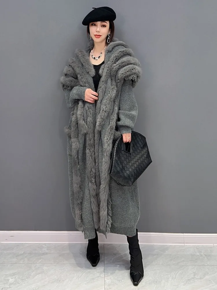 SHENGPALAE Korean Fashion Thicken Plush Coat 2024 Spring New Light Luxury Knitted Elegant Chic Women's Outwear Clothing 5R425