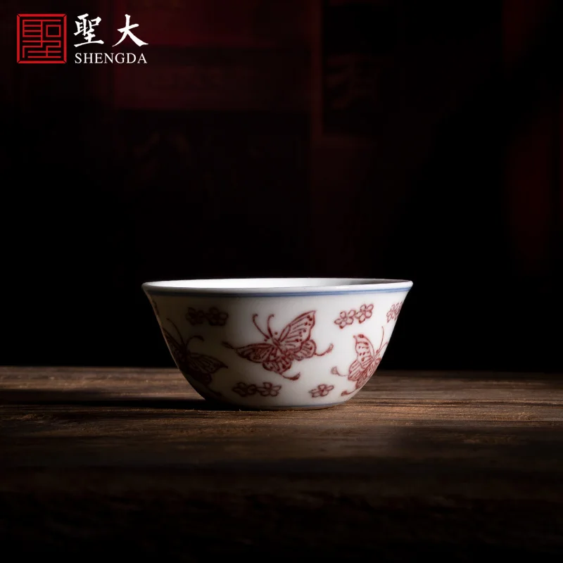 |Shengda ceramic imitation glaze safflower butterfly Master Cup Jingdezhen pure hand-painted high-grade tea cup