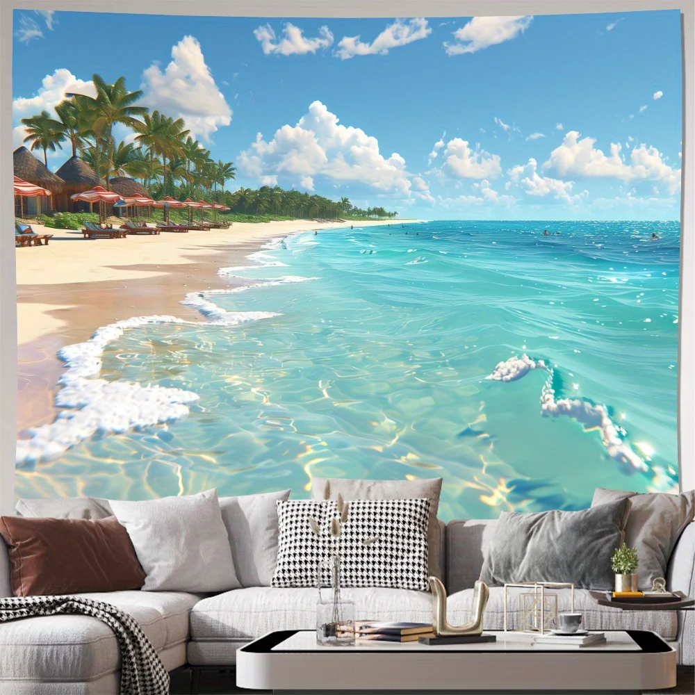 Tropical Beach Paradise Tapestry Wall Decor Ocean Landscape Vacation Coastal Summer Hanging Art 150x300cm Large Coastal Resort R