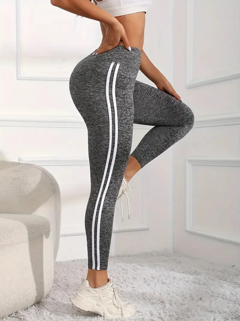 High Waist Yoga Pants For Women Slim Fit Quick-Dry Sports Leggings Gym Workout Tights With Side White Striped