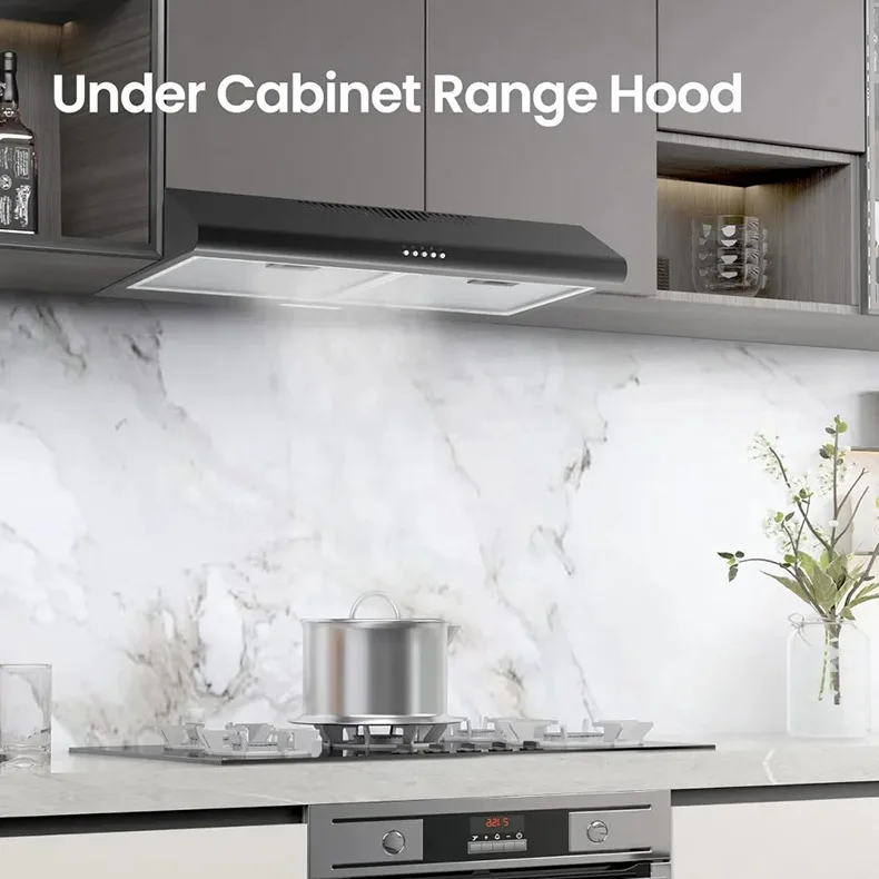 600mm Slim Built-in Range Hood | Compact Under Cabinet Extractor Fan for Apartment Hotel Kitchen