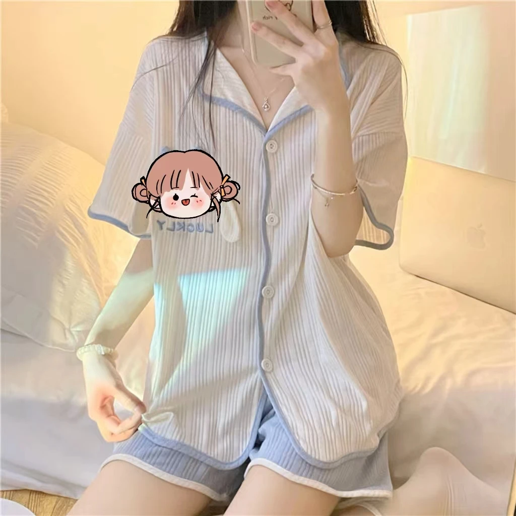 

Summer Ladies Pajamas Loungewear Set Women's Ins Style High Value Cartoon Thin Short Sleeve Shorts Cute Pajamas Loungewear Set