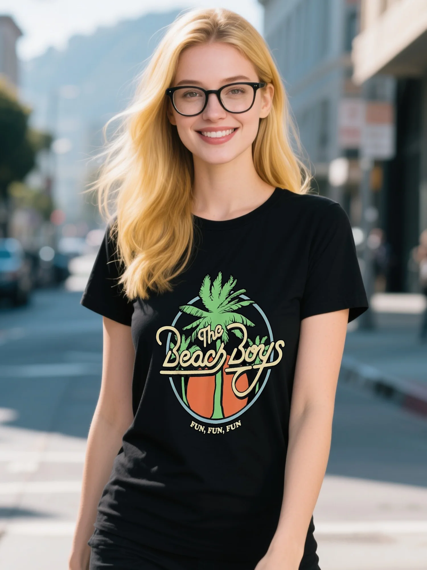 เสื้อยืดผู้หญิงไฮสตรีท - ผ้าฝ้าย 100% ลายดอกไม้สีดำ