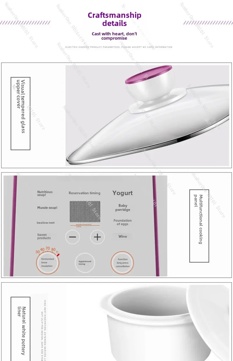 220V Electric Stewpot with Ceramic Water Separation Stewpot, Perfect for Soup and Congee Cooking