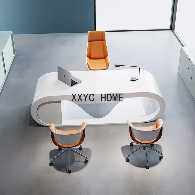 Modern Creative Office Desk White Paint Boss Desk Simple Modern Executive Desk Manager