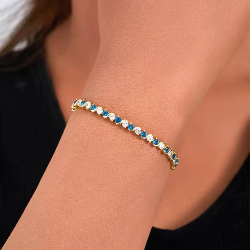 18K Gold Plated Tennis Chain Round Zircon Bracelet Unisex Fashion Women Jewelry  for Weddings Parties Engagements B23668-7.25