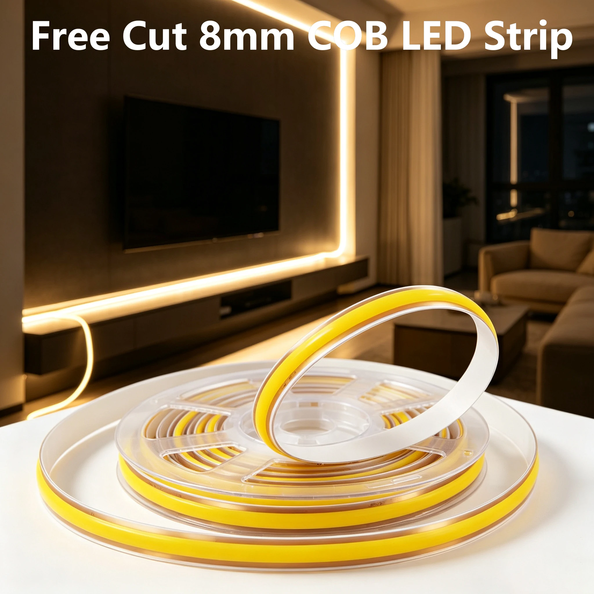 8mm COB LED Strip 12V 24V Free Cut 400LEDs/m High Density Flexible LED Tape Warm Natural White for Christmas DIY Sign Lightbox