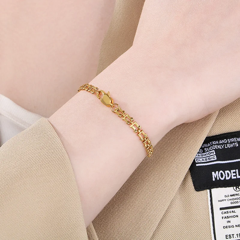 Women's Stainless Steel Square Ball Chain Bracelet Hip-Hop Fashion Jewelry Trendy Accessory Gift