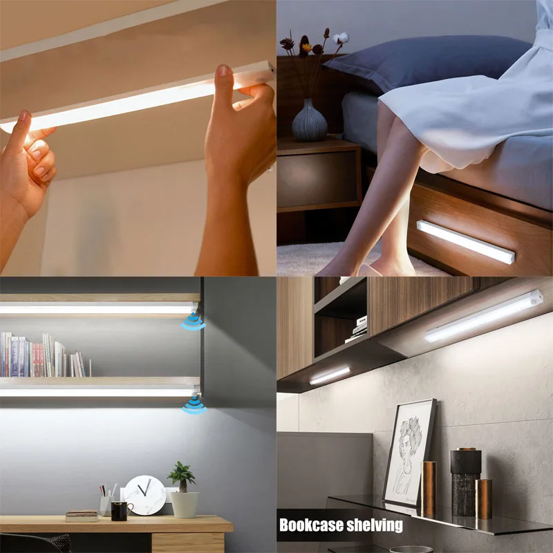 Luz LED nocturna con Sensor de movimiento, lámpara de pared inalámbrica, recargable por USB, para debajo del gabinete, cocina, armario, dormitorio