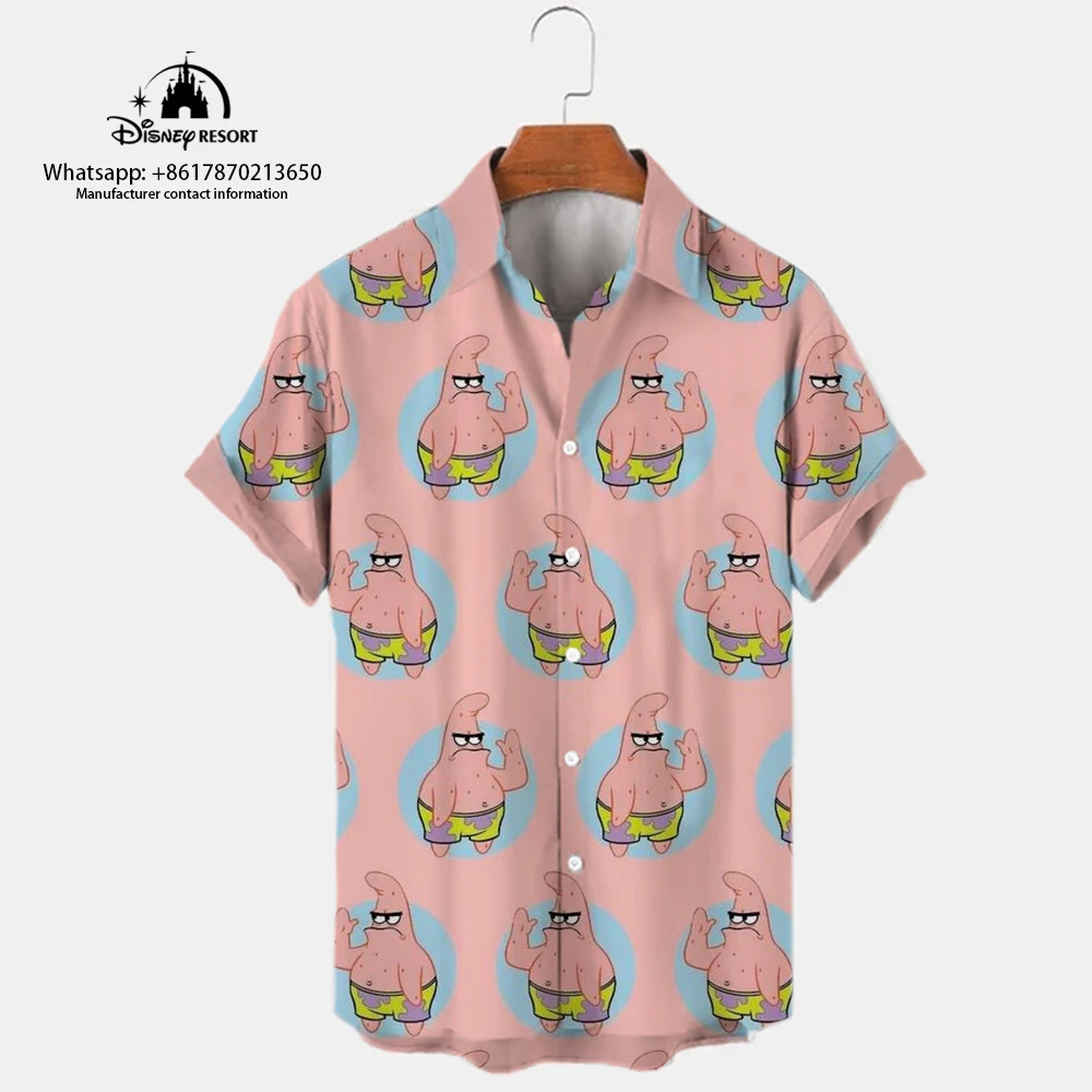 

SpongeBob SquarePants 3D cartoon short-sleeved shirt summer comfortable men's fashion casual shirt 2024 new