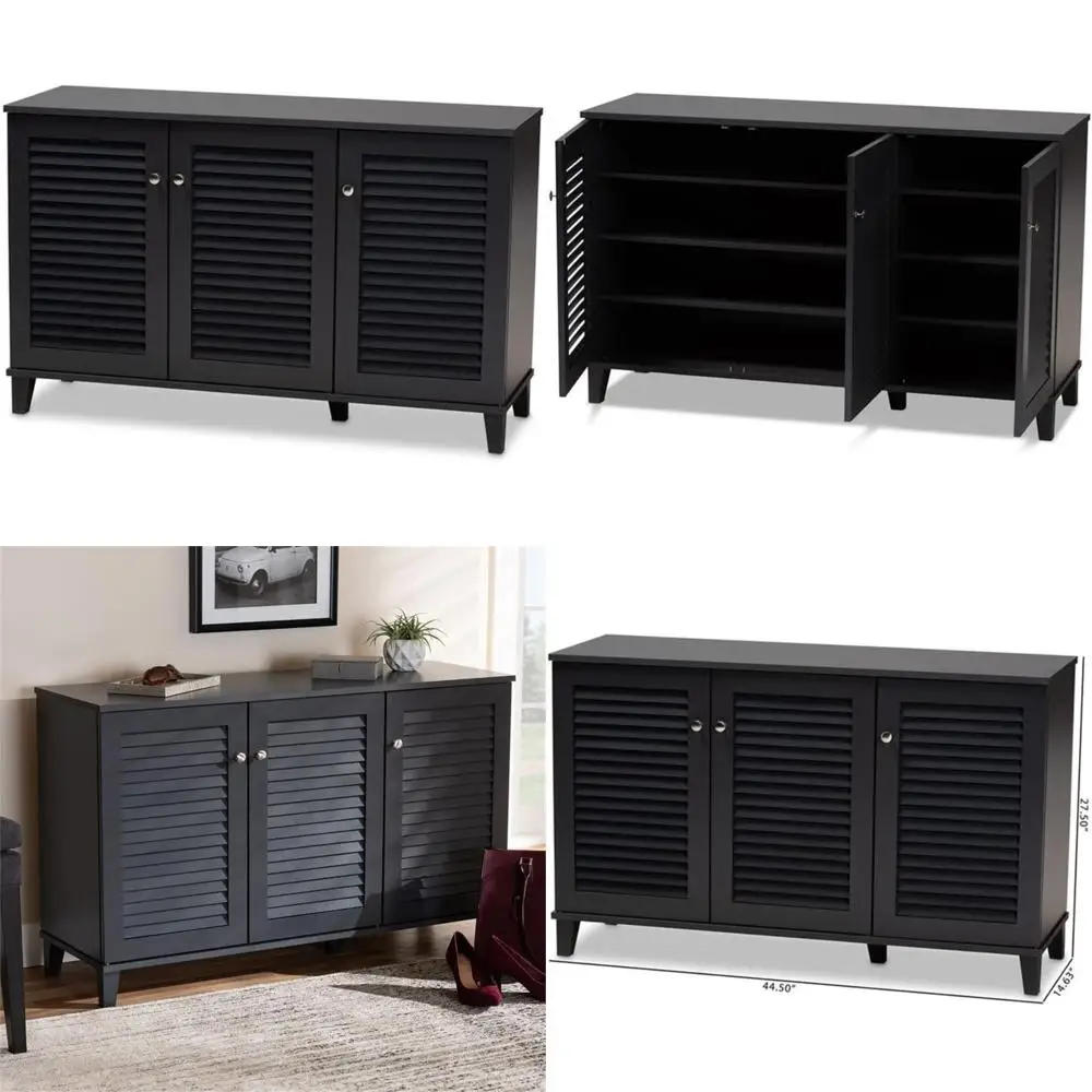 modern 8-tier dark gray wooden shoe storage cabinet