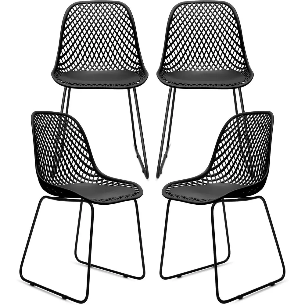 

4-Piece Plastic Dining Chair Set, Durable Indoor/Outdoor Chairs with Metal Legs, Suitable for Kitchens, Cafes, Offices (Coal Bla
