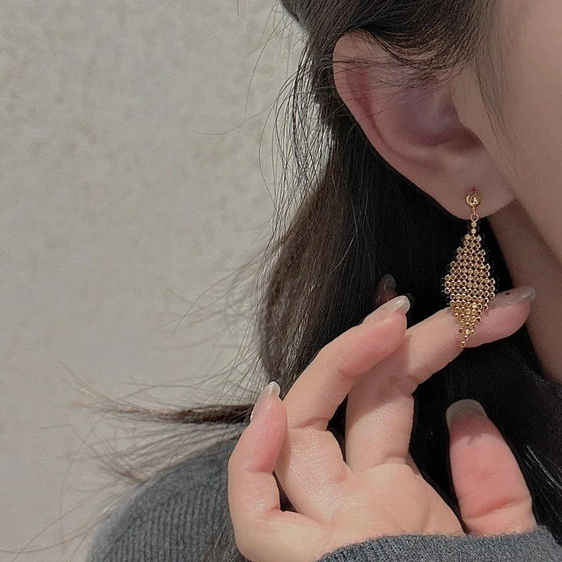 [Cciris.Com] S925 Silver Fringe Bead Earrings Nickel Free Lead Safe Hypoallergenic Minimalist Wholesale Dainty Jewelry for Women