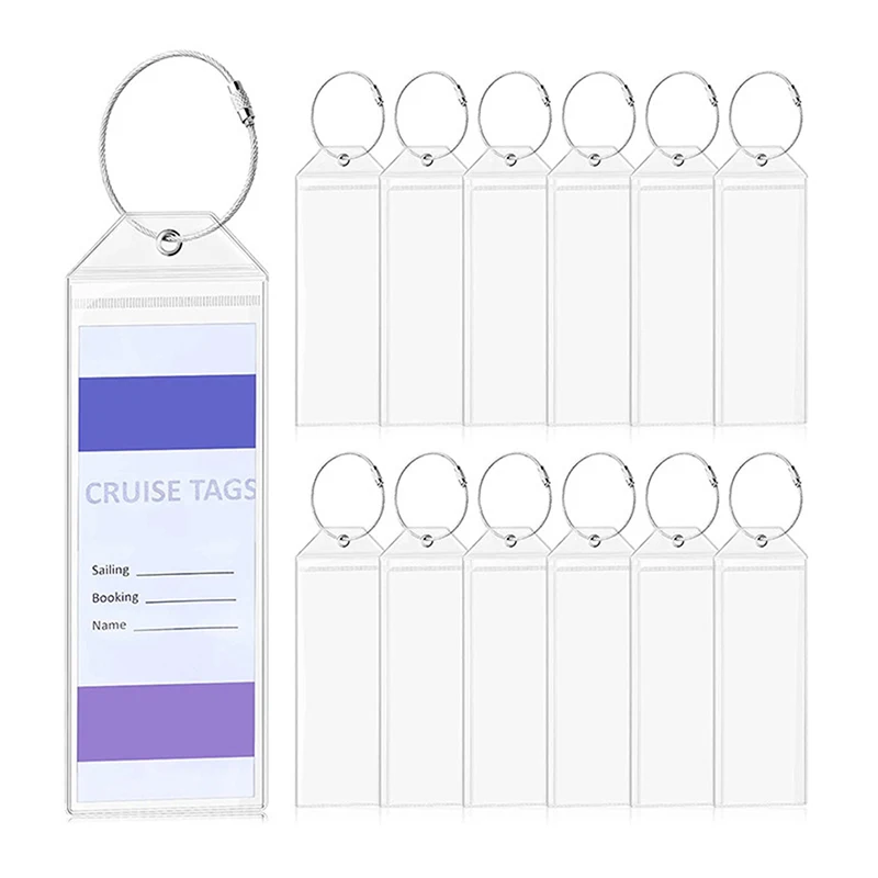 1PC Waterproof Clear Ship Ticket Card Sleeve Luggage Cruise Tag Holder Zip Seal Pouch Keyring Steel Wire Cable Loop