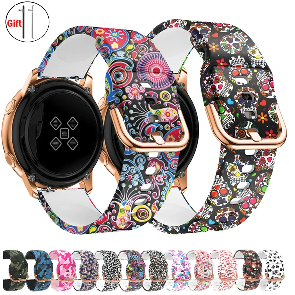 Printed strap For Samsung Galaxy watch 6/5/4/Classic 20mm 22mm silicone bracelet Huawei gt/Amazfit bip 5/GTS/GTR 4 mini/Pro Band