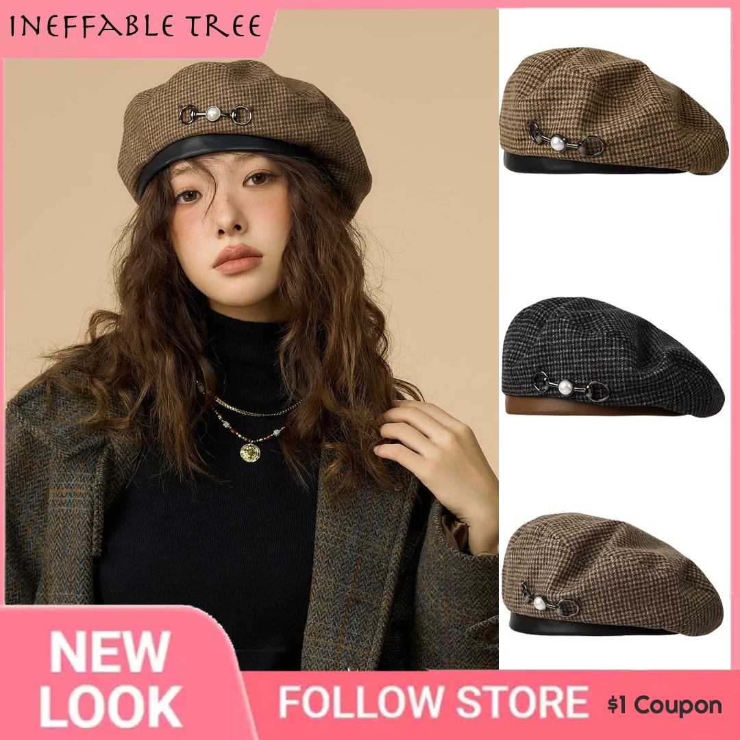 Maillard Style Suede Beret Caps Autumn Winter Beanies Hats for Women French Artist Retro PU Painter Ladies Octagonal Casquette