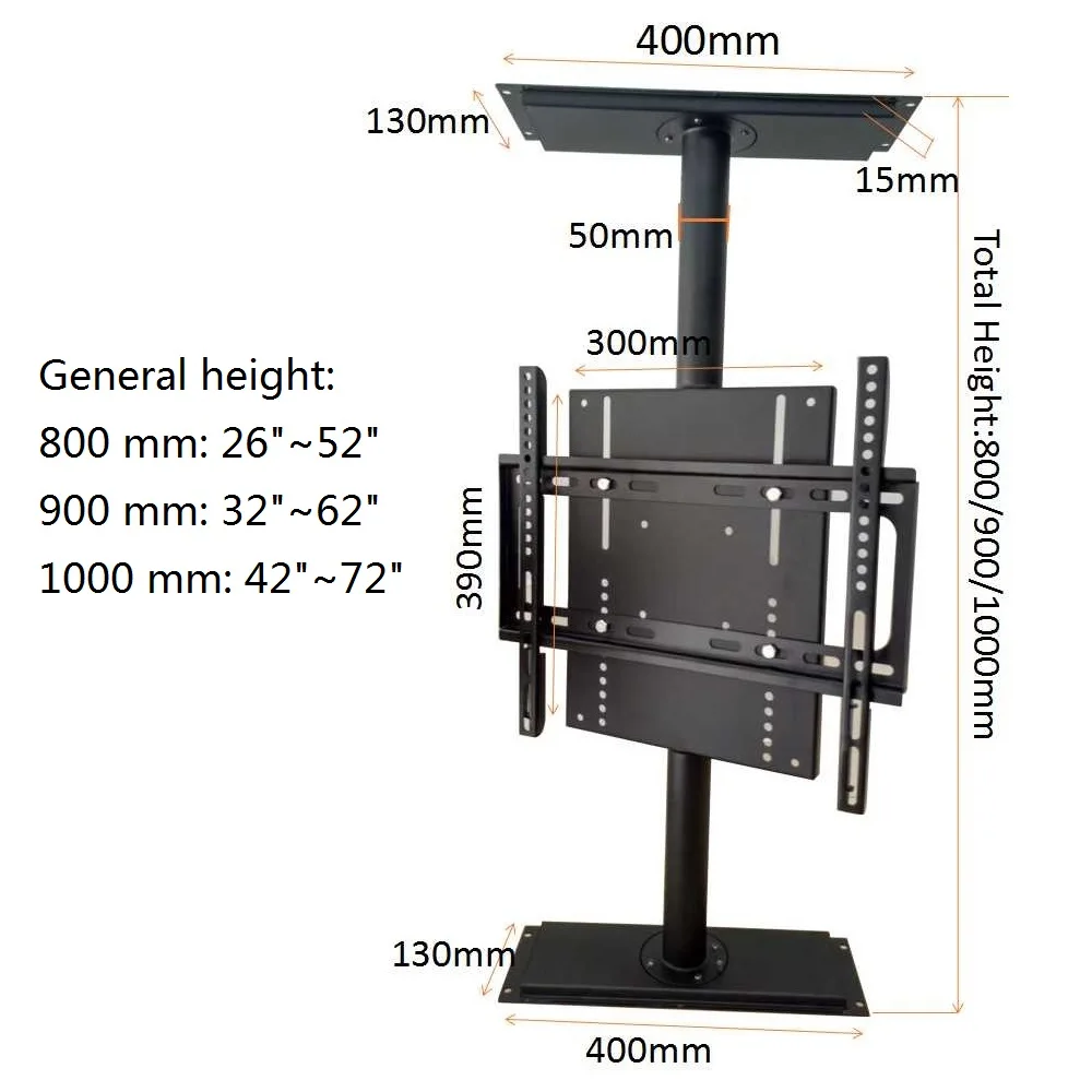 360° Rotating TV Cabinet Stand Heavy Duty Height Adjustable 80-100cm for 26-72" TVs Partition Wall Cold Rolled Steel