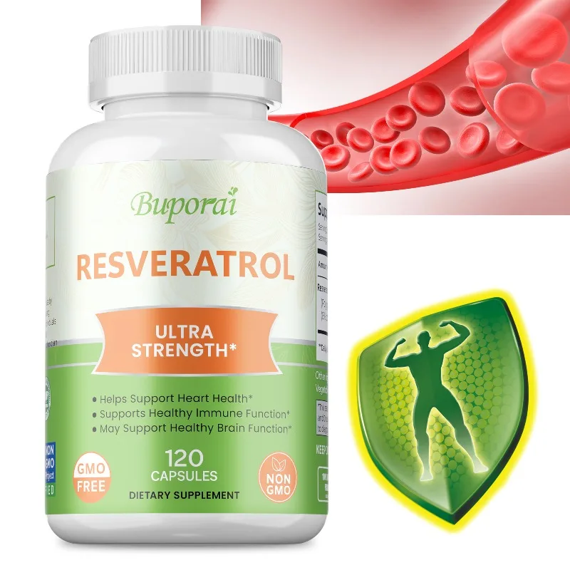Resveratrol Extract Capsules - Repairs Cells, Enhance Cell Vitality, Smooth Skin, Support Brain, Heart and Cardiovascular Health