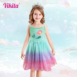 VIKITA 2023 Summer Girls Dresses New Mermaid Kids Dress For Girls Sequined Children Birthday Party Vestidos Cartoon Girl Clothes