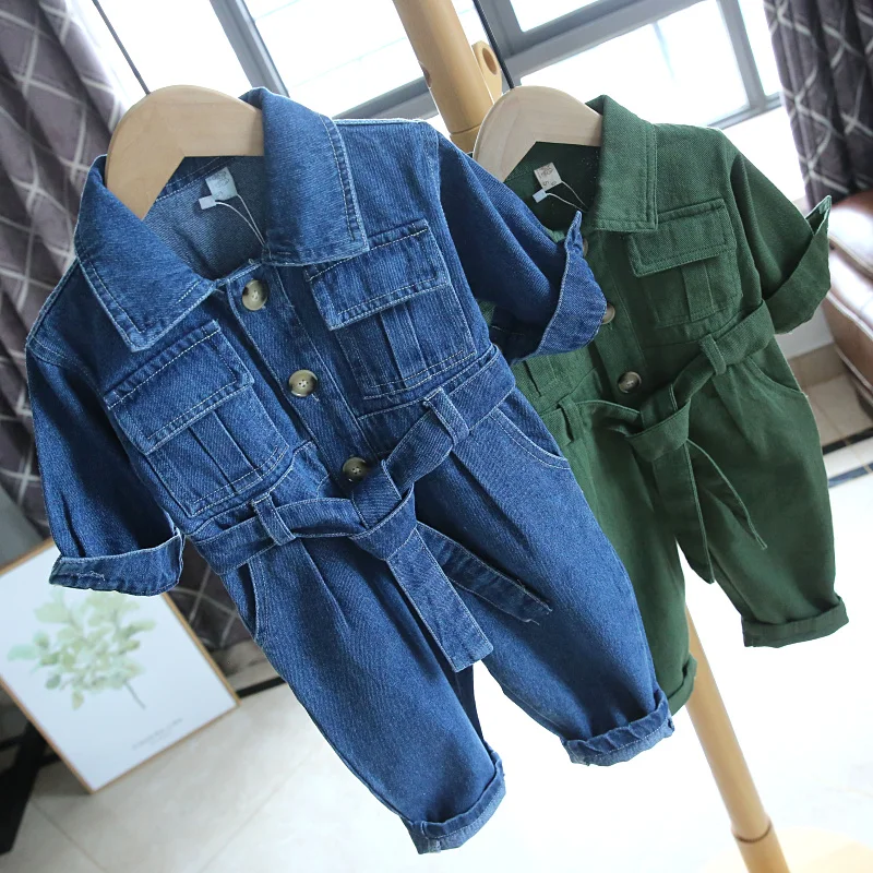 Toddler Baby Denim Jumpsuits Fashion Long Sleeve Turn Down Collar Overalls Spring Autumn Loose Boys Girls Jean Rompers