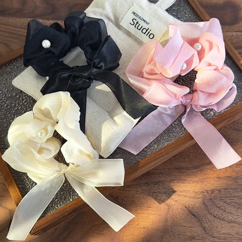 

Mesh Pearl Bow Hair Rope Ties Elastic Hair Band Elegant Women Ponytail Holder Rubber Band Female Girl Hair Accessories Headwear